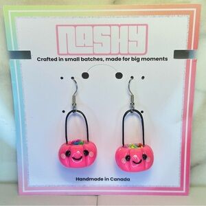 Pink Halloween Pumpkin Trick-or-Treat Basket - Handmade Earrings